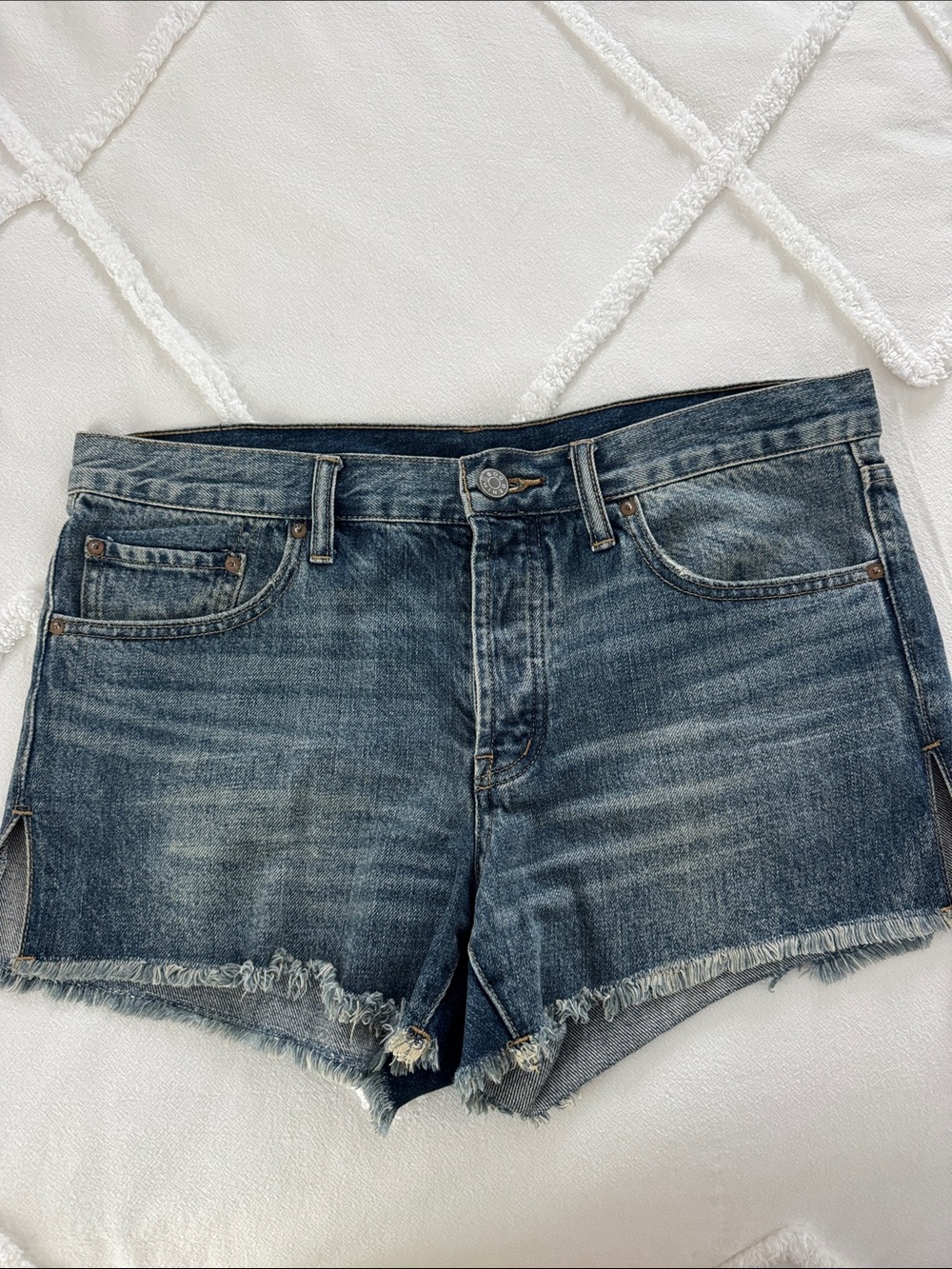 BDG Distressed Frayed Hem Denim Shorts - Dark Blue Wash